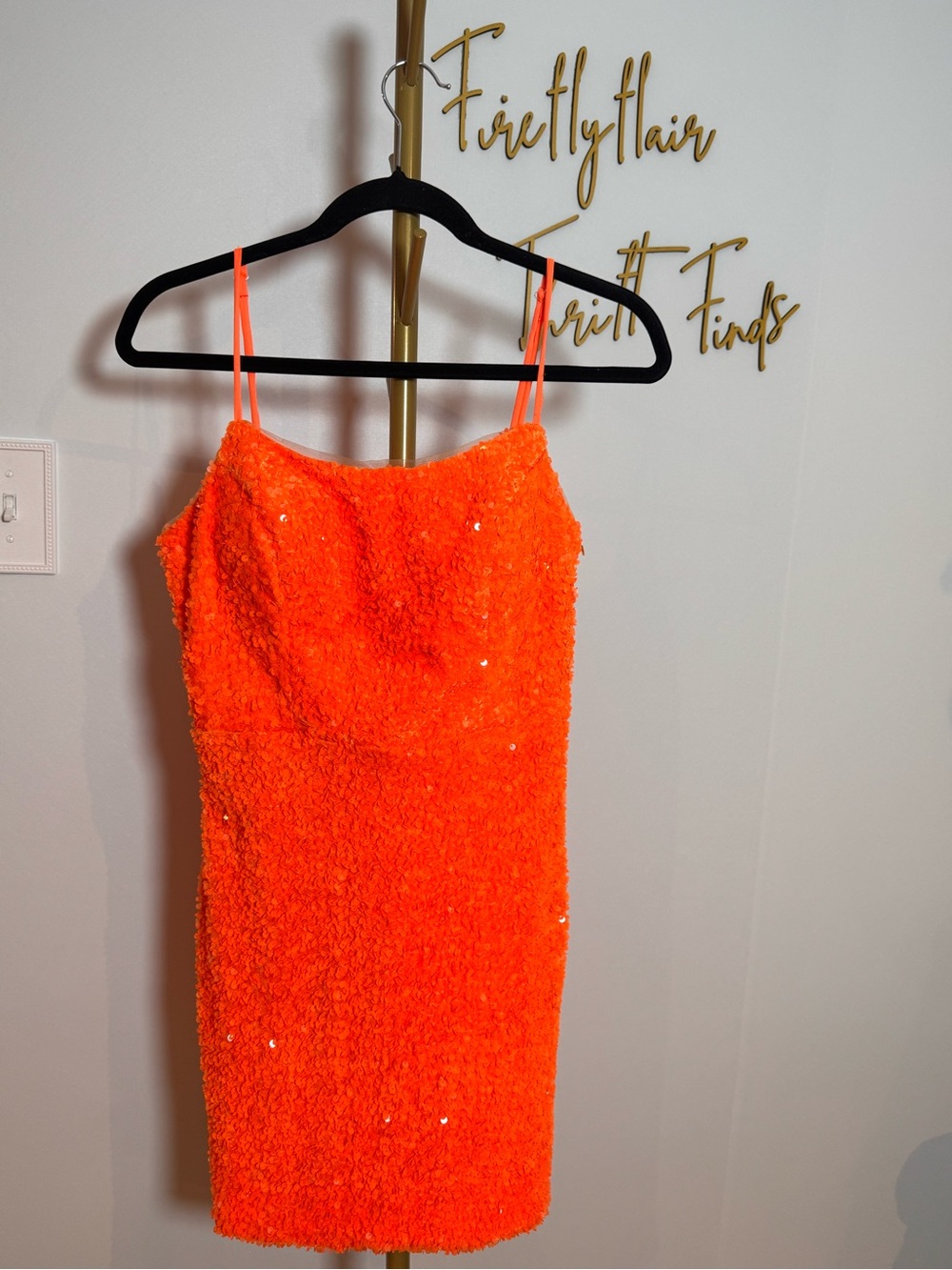 Venlian Vibrant Orange Sequin Teddy Strap Dress